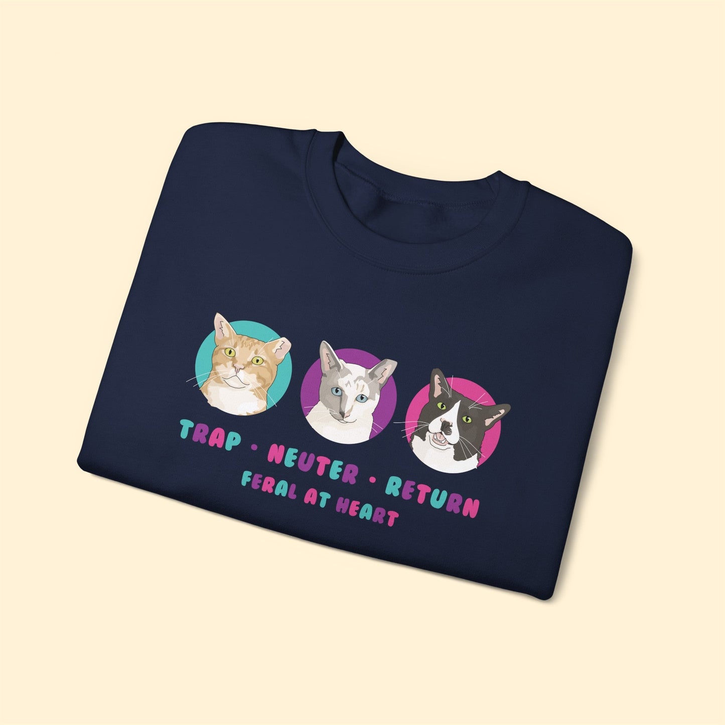 Colorful Kitties | FUNDRAISER for Feral At Heart | Crewneck Sweatshirt - Detezi Designs-56306090571879167107