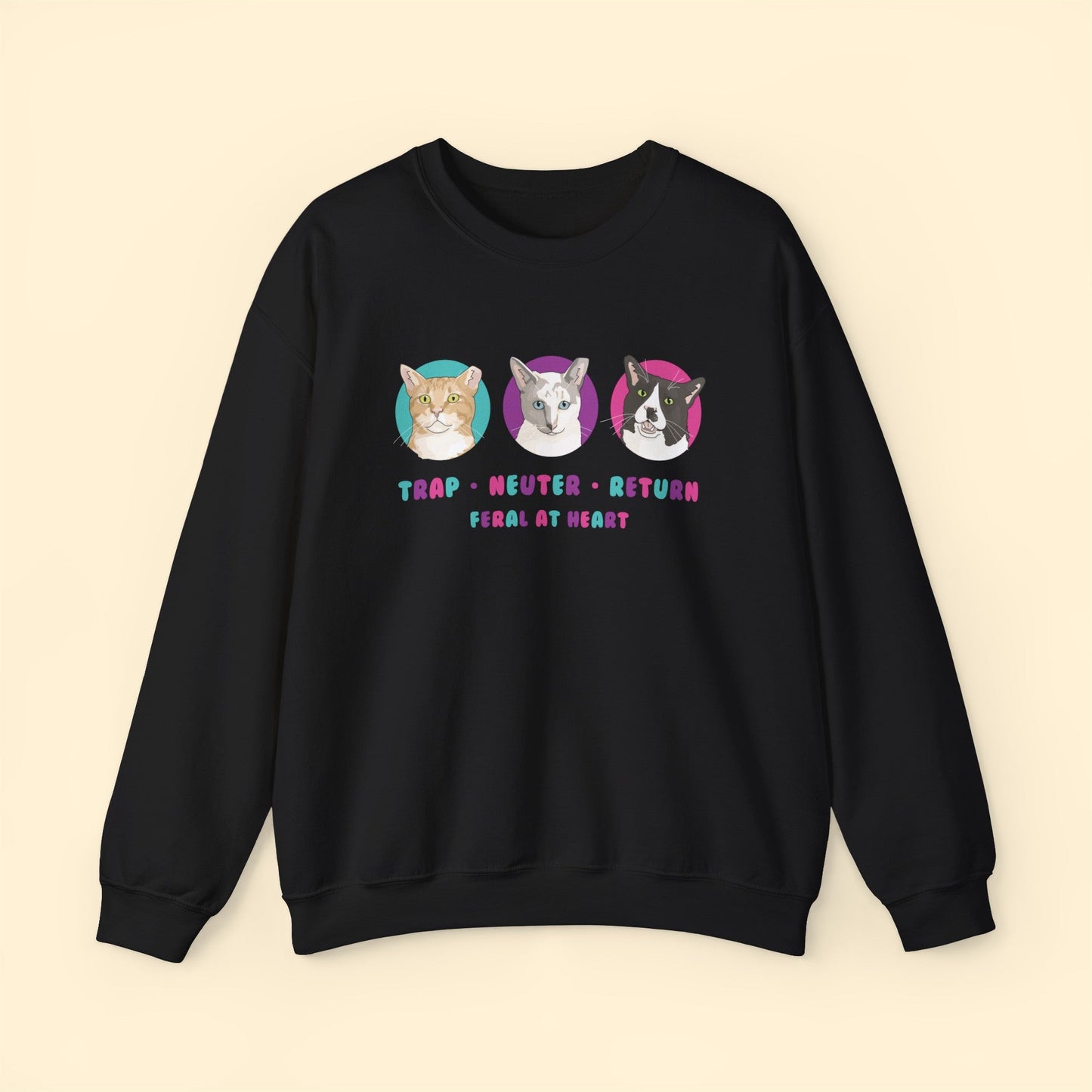 Colorful Kitties | FUNDRAISER for Feral At Heart | Crewneck Sweatshirt - Detezi Designs-56306090571879167107