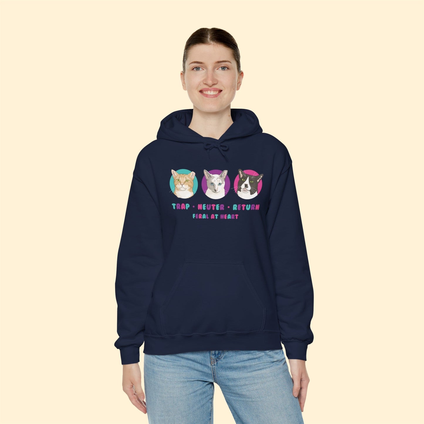 Colorful Kitties | FUNDRAISER for Feral At Heart | Hooded Sweatshirt - Detezi Designs-10322163244699682309