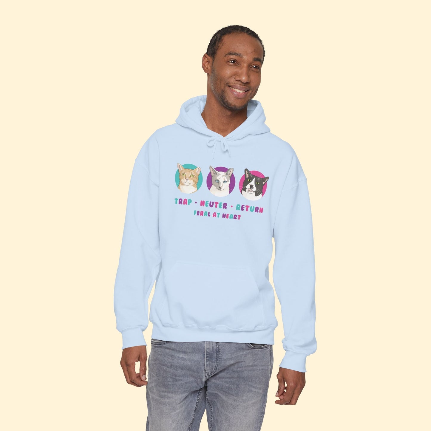 Colorful Kitties | FUNDRAISER for Feral At Heart | Hooded Sweatshirt - Detezi Designs - 15941716632068159594