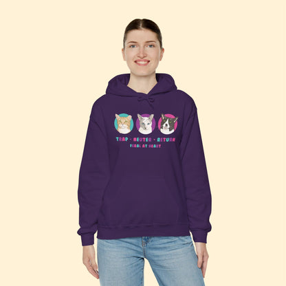Colorful Kitties | FUNDRAISER for Feral At Heart | Hooded Sweatshirt - Detezi Designs - 32984675984290342599