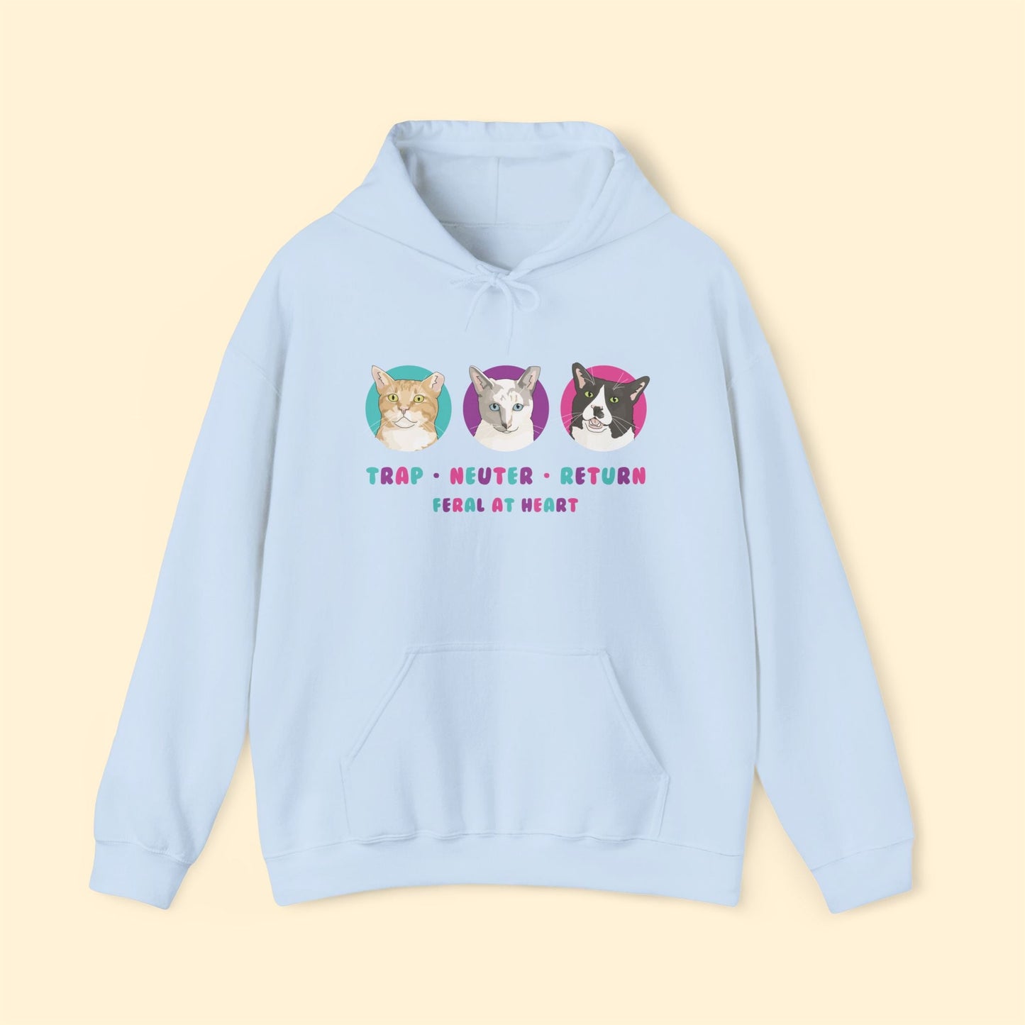 Colorful Kitties | FUNDRAISER for Feral At Heart | Hooded Sweatshirt - Detezi Designs - 32984675984290342599