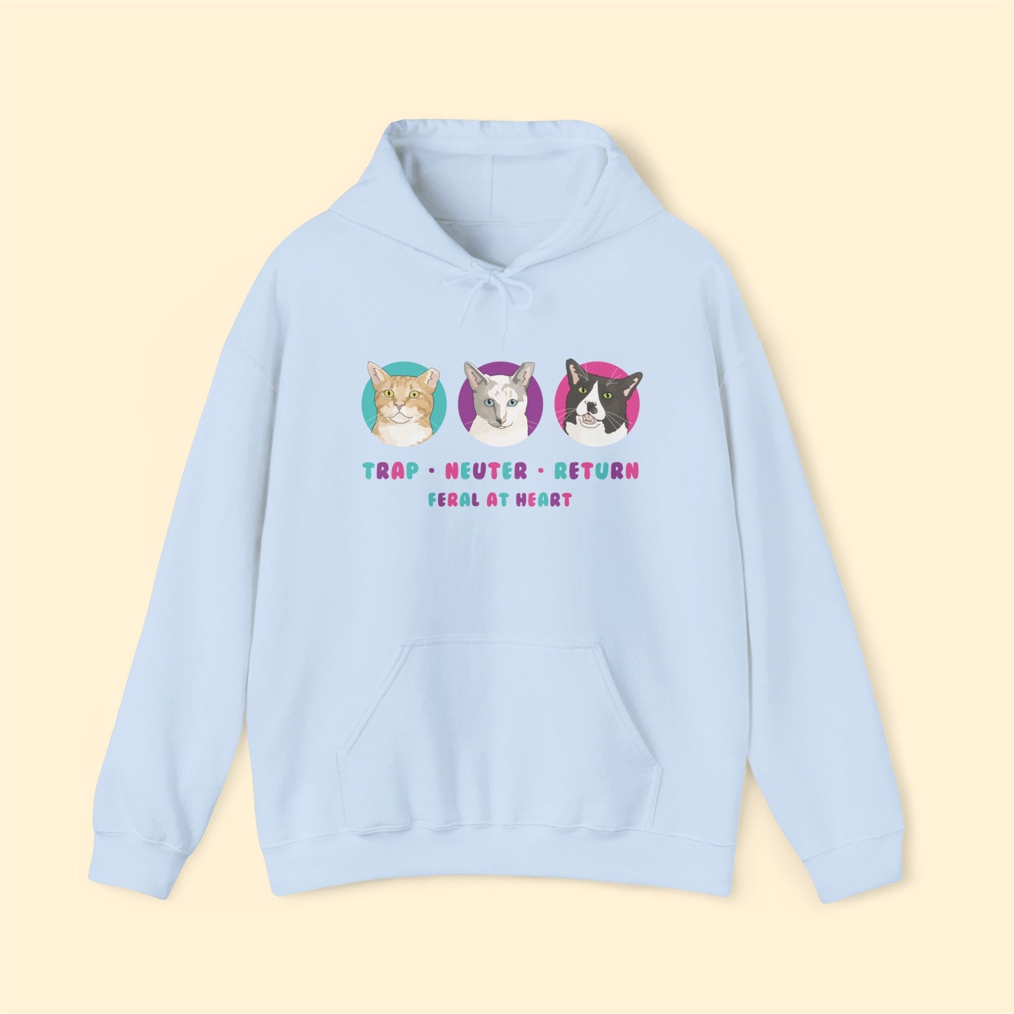 Colorful Kitties | FUNDRAISER for Feral At Heart | Hooded Sweatshirt - Detezi Designs-32984675984290342599