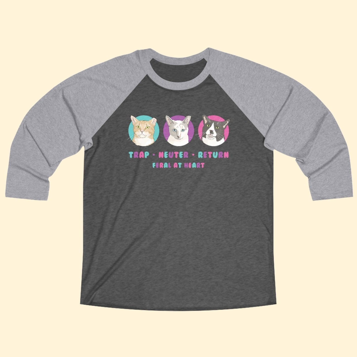Colorful Kitties | FUNDRAISER for Feral At Heart | Unisex 3\4 Sleeve Tee - Detezi Designs - 20079294789432135302