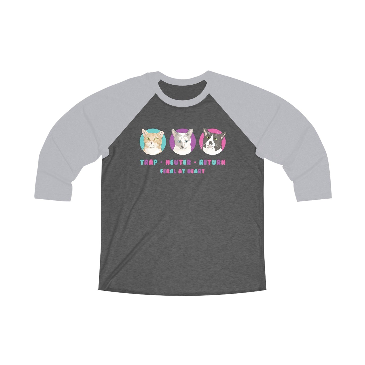 Colorful Kitties | FUNDRAISER for Feral At Heart | Unisex 3\4 Sleeve Tee - Detezi Designs-20079294789432135302