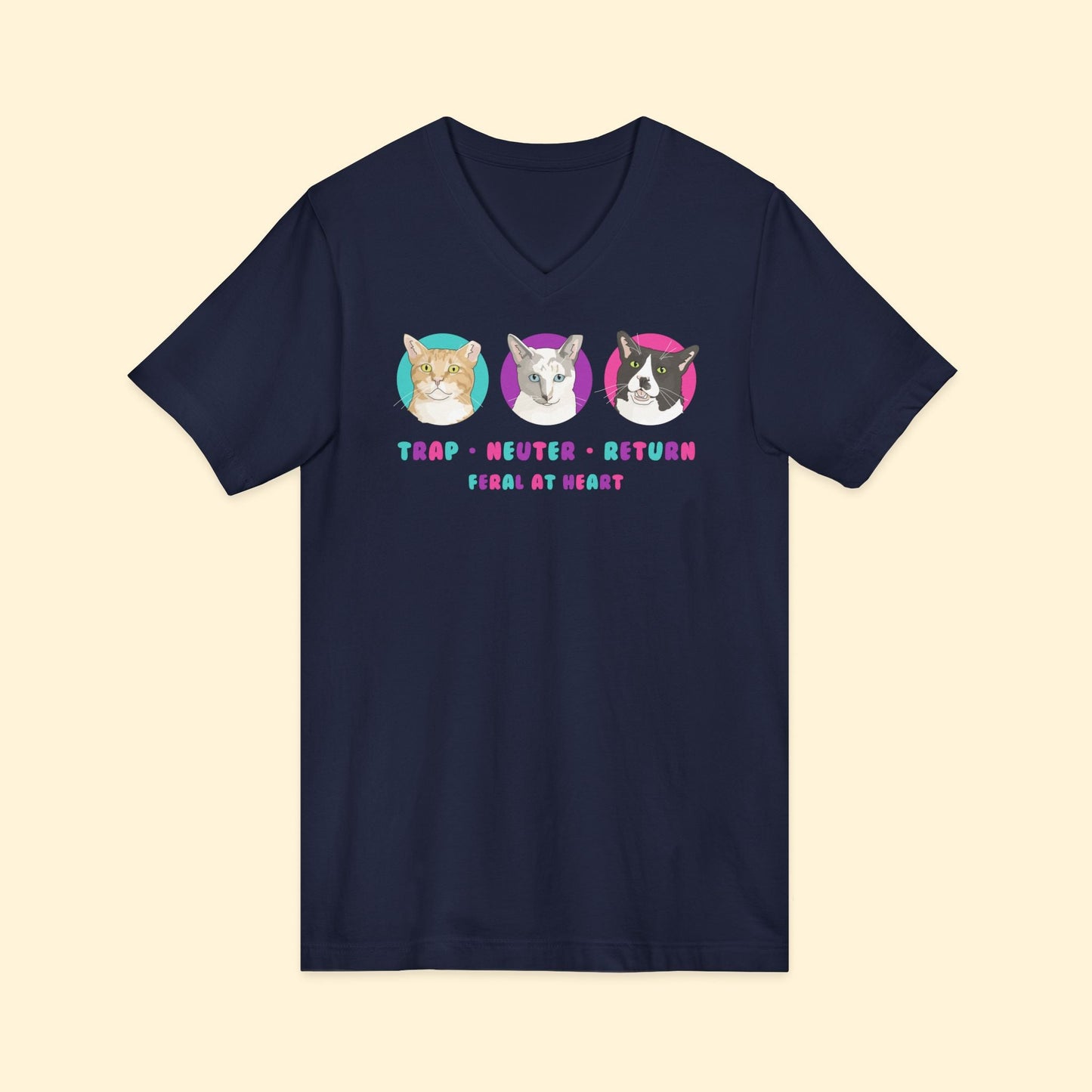 Colorful Kitties | FUNDRAISER for Feral At Heart | Unisex V - Neck Tee - Detezi Designs - 10718131647538062974