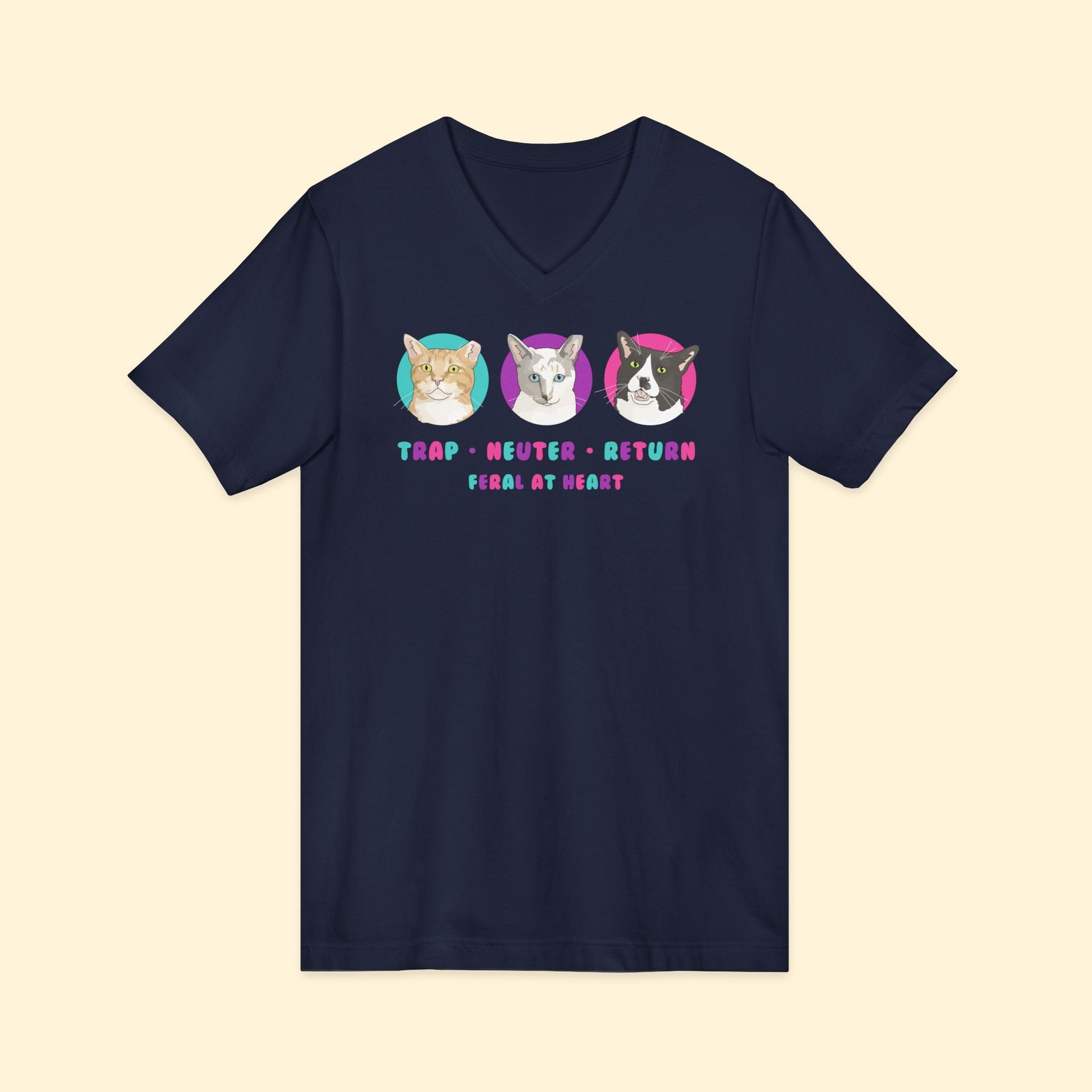 Colorful Kitties | FUNDRAISER for Feral At Heart | Unisex V - Neck Tee - Detezi Designs - 10718131647538062974