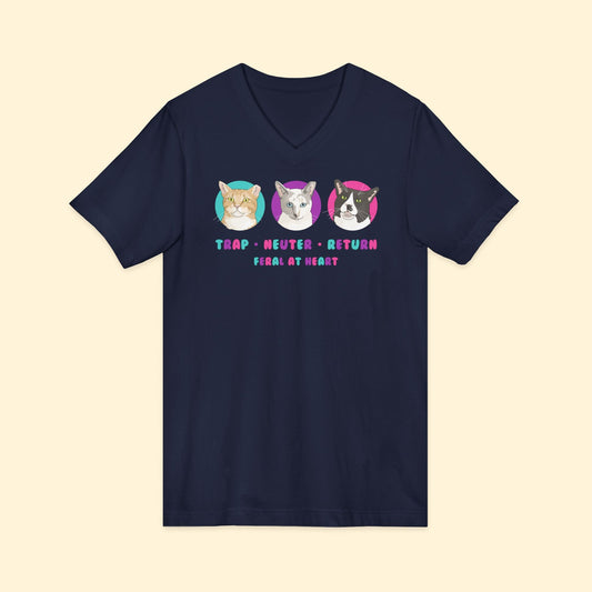 Colorful Kitties | FUNDRAISER for Feral At Heart | Unisex V - Neck Tee - Detezi Designs - 10718131647538062974