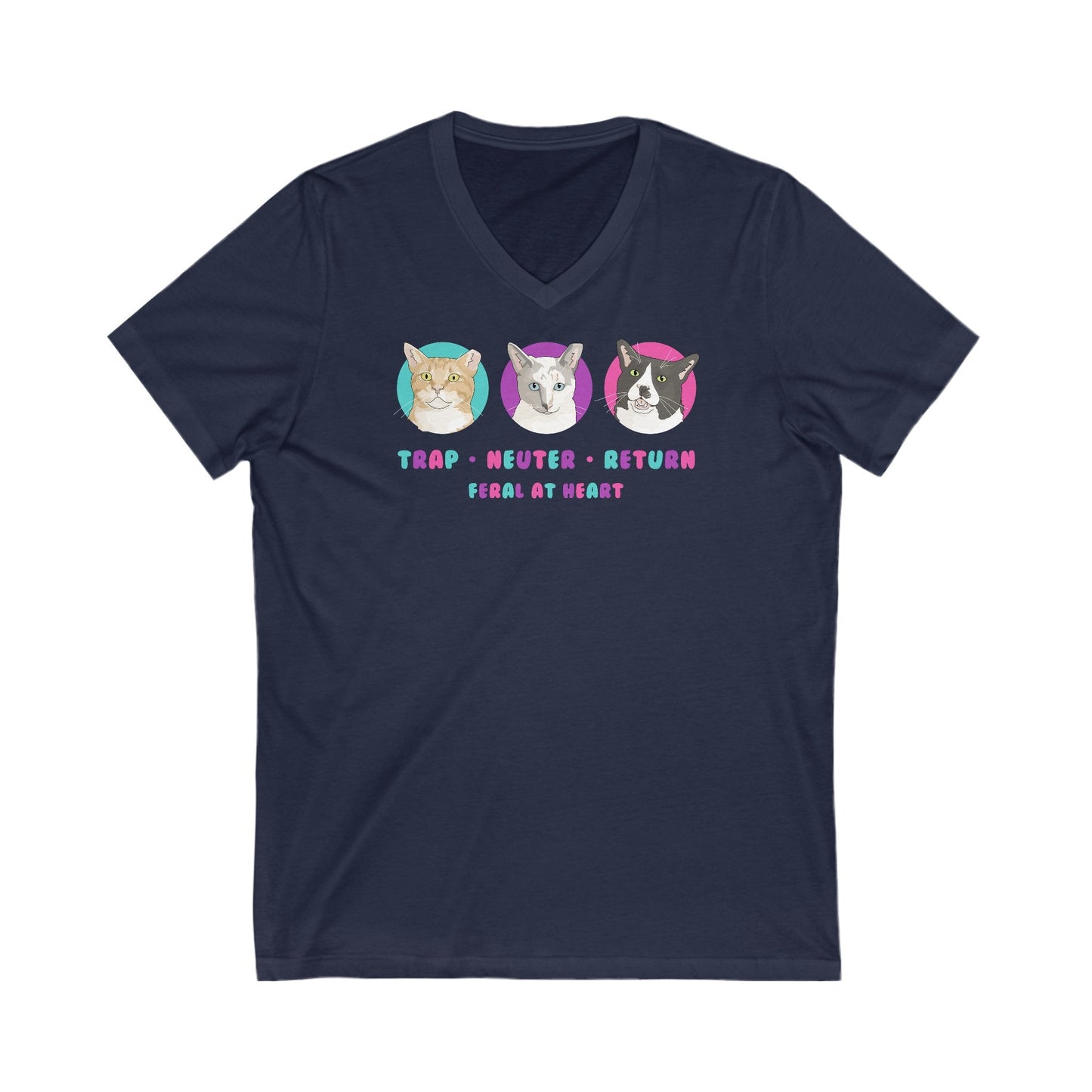 Colorful Kitties | FUNDRAISER for Feral At Heart | Unisex V-Neck Tee - Detezi Designs-10718131647538062974