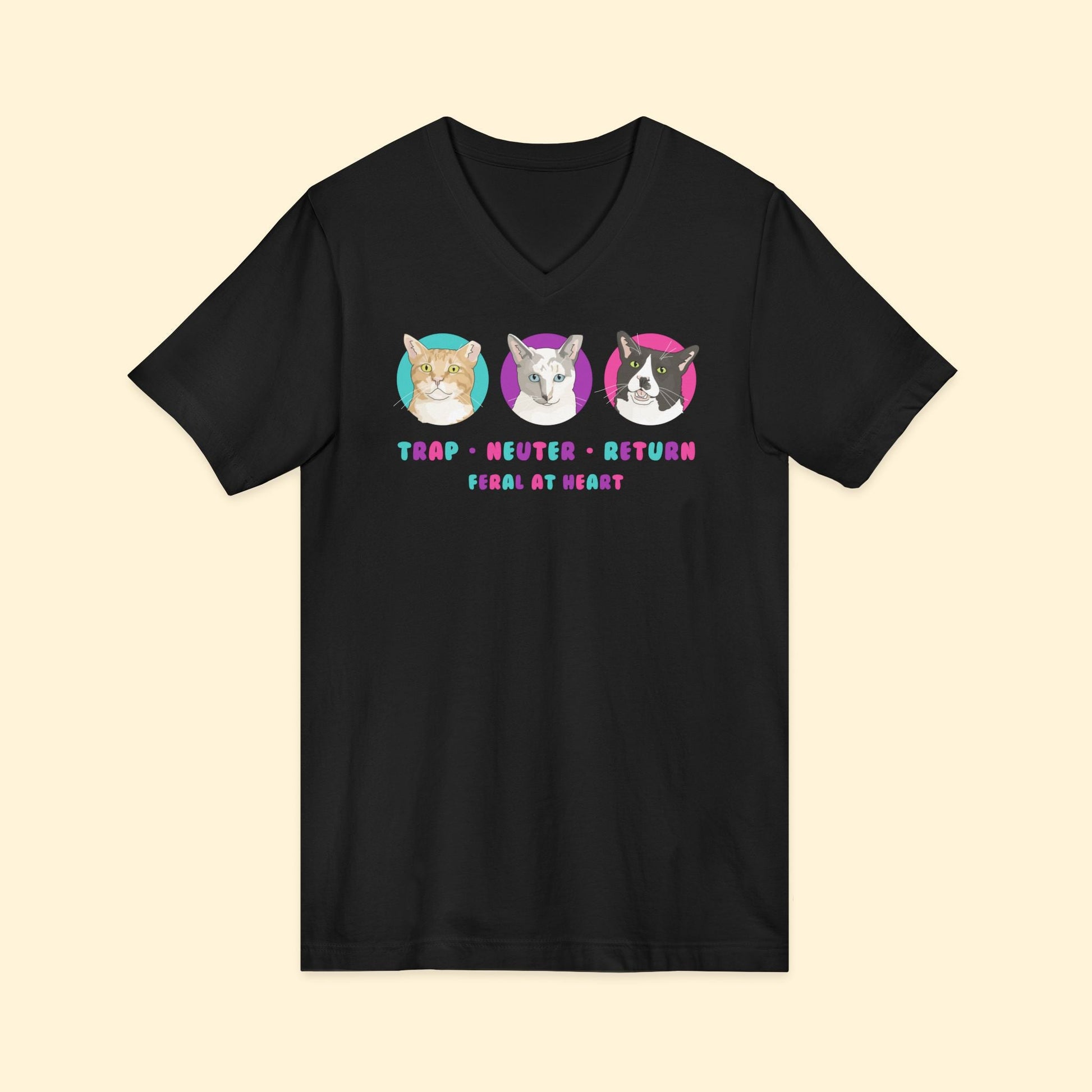Colorful Kitties | FUNDRAISER for Feral At Heart | Unisex V - Neck Tee - Detezi Designs - 28045761951465136595