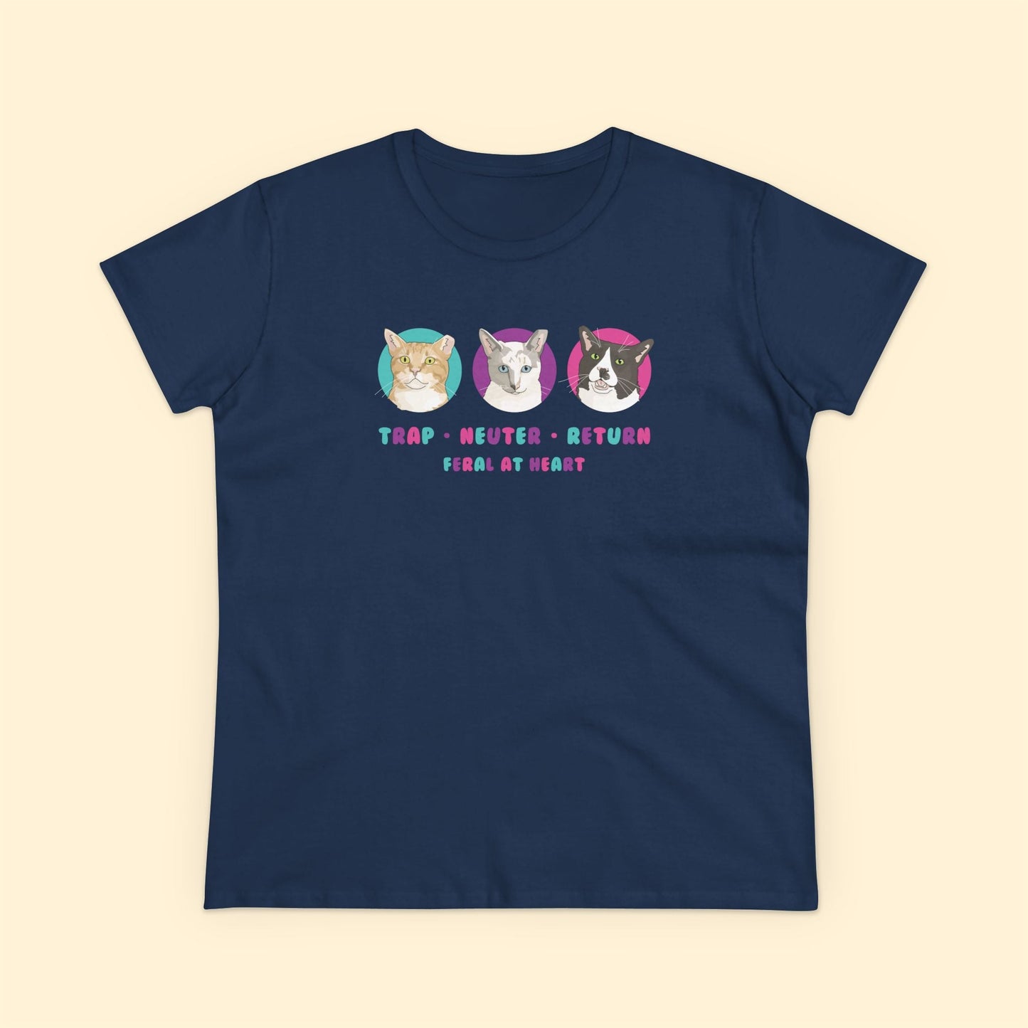 Colorful Kitties | FUNDRAISER for Feral At Heart | Women's Midweight Cotton Tee - Detezi Designs - 17952269186131903091