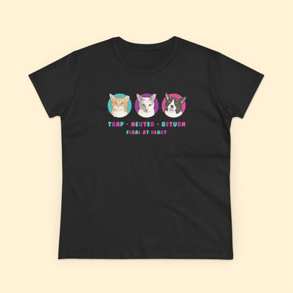 Colorful Kitties | FUNDRAISER for Feral At Heart | Women's Midweight Cotton Tee - Detezi Designs - 22556252572618080845