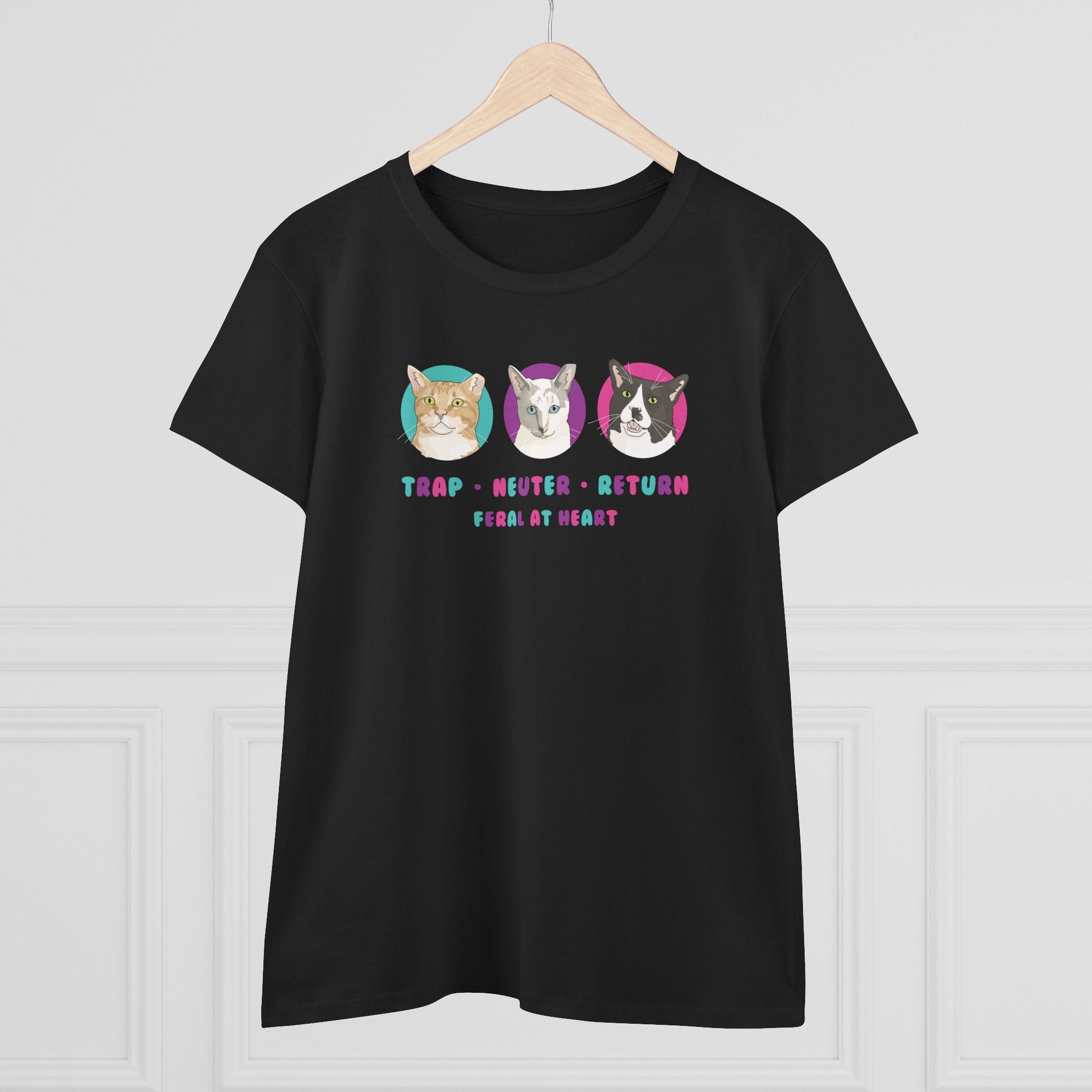 Colorful Kitties | FUNDRAISER for Feral At Heart | Women's Midweight Cotton Tee - Detezi Designs - 47928297852923550341