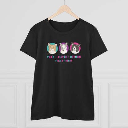 Colorful Kitties | FUNDRAISER for Feral At Heart | Women's Midweight Cotton Tee - Detezi Designs - 47928297852923550341