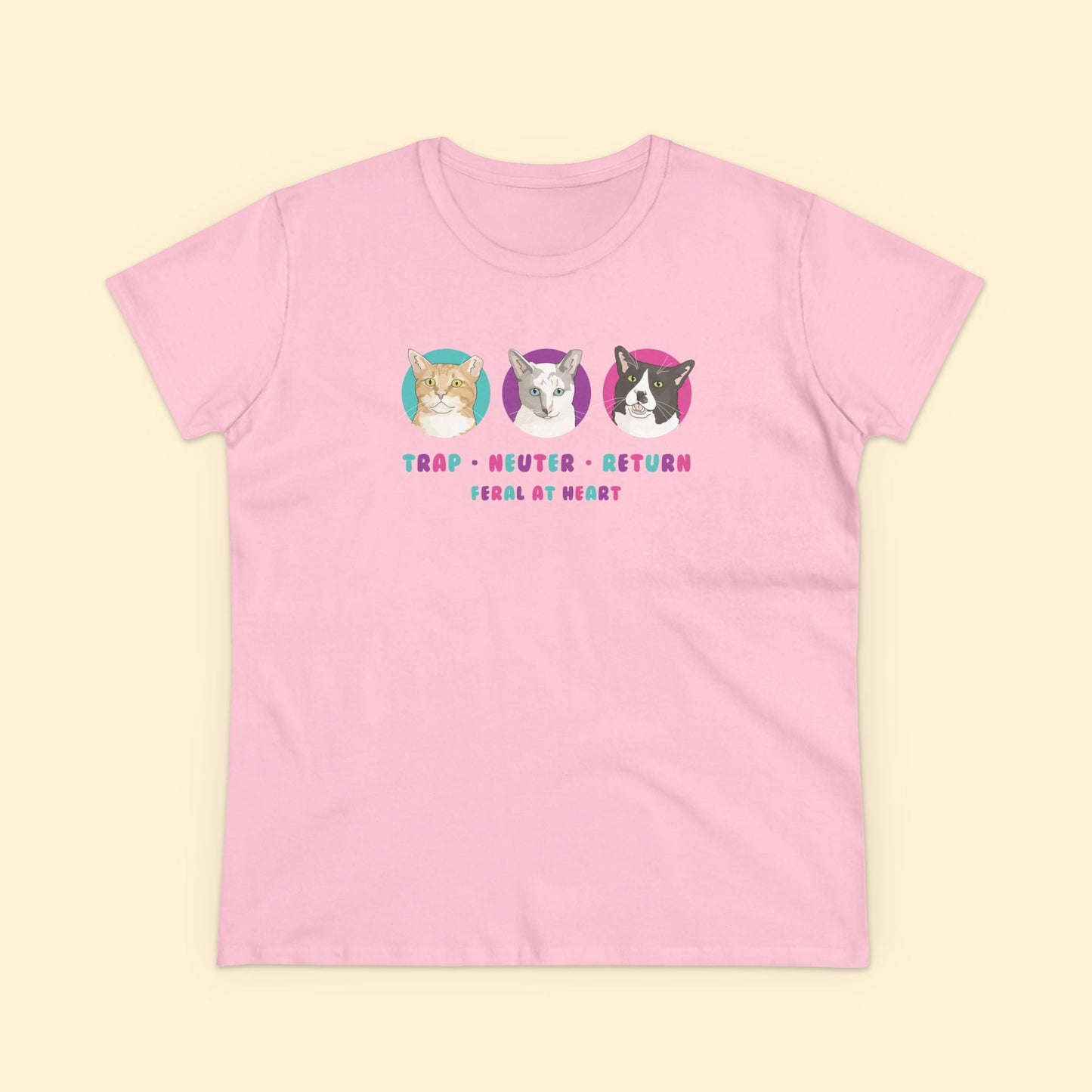 Colorful Kitties | FUNDRAISER for Feral At Heart | Women's Midweight Cotton Tee - Detezi Designs - 47928297852923550341