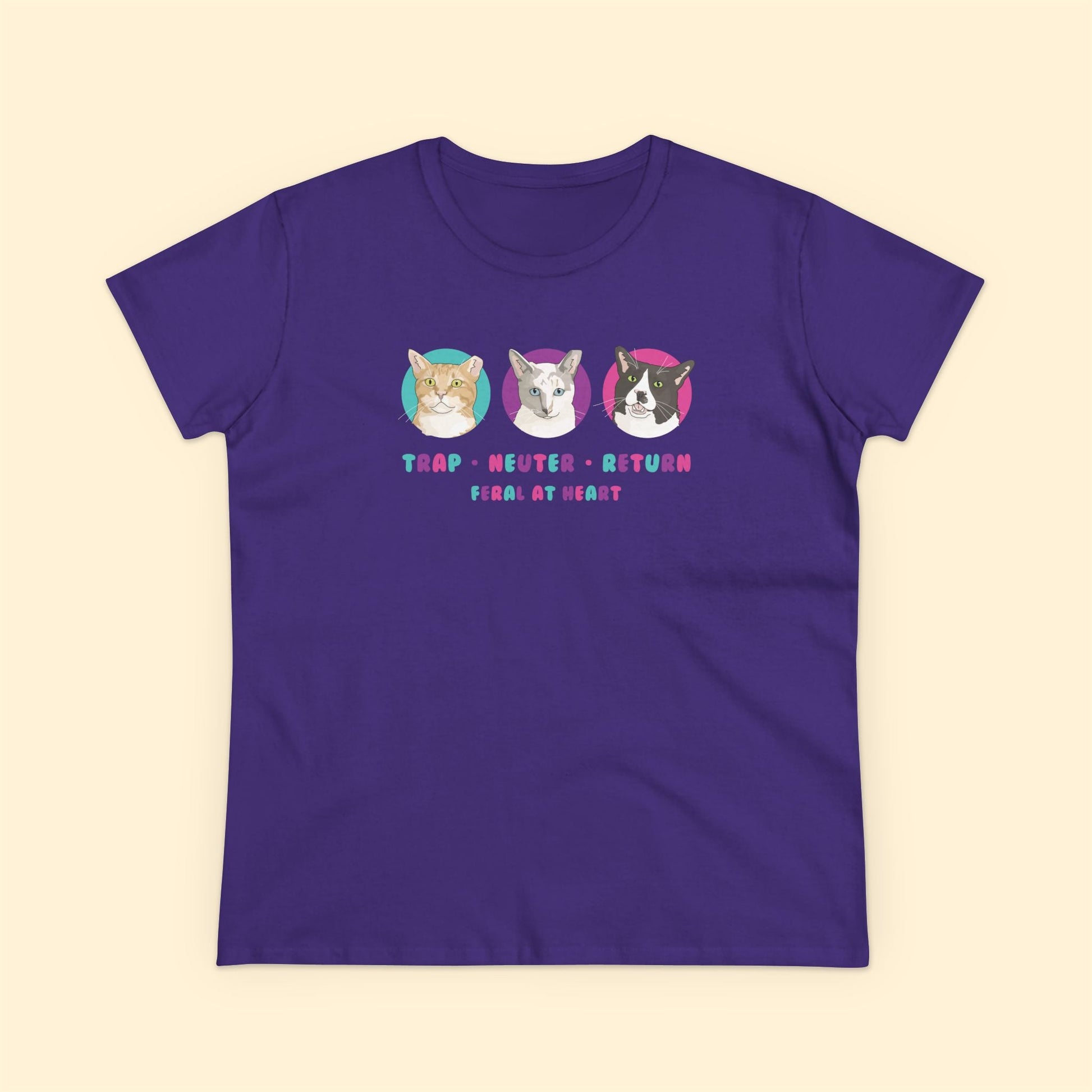 Colorful Kitties | FUNDRAISER for Feral At Heart | Women's Midweight Cotton Tee - Detezi Designs - 49657999262338896075