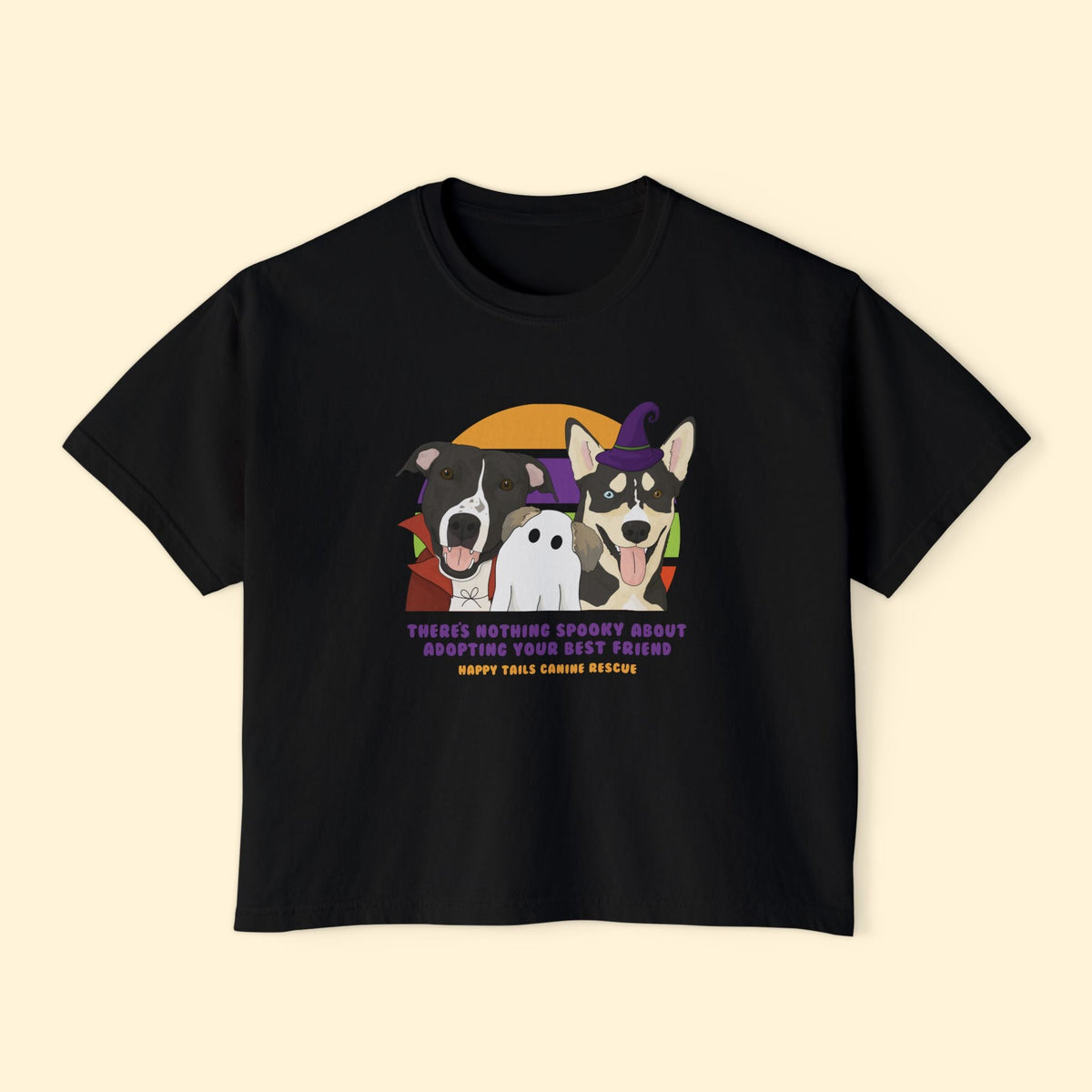 Comfort Colors Boxy Tee | FUNDRAISER | Happy Tails Canine Rescue | Halloween - Detezi Designs-17116638321209534099