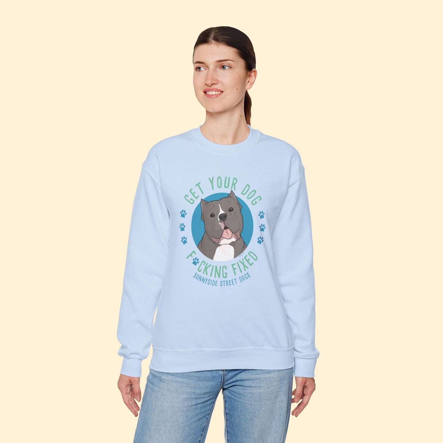 Crewneck Sweatshirt | FUNDRAISER | Sunnyside Street Dogs | Get Your Dog F*cking Fixed - Detezi Designs - 30431411425147157636
