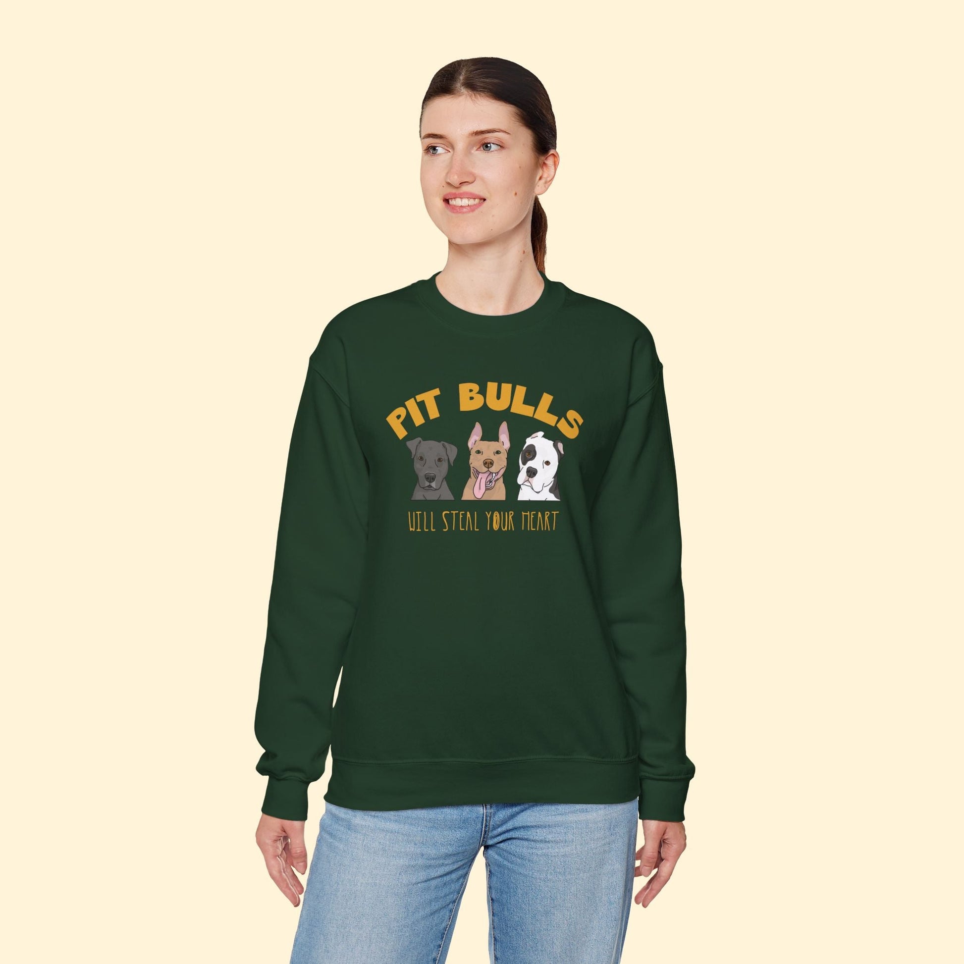 Crewneck Sweatshirt | Pit Bulls Will Steal Your Heart - Detezi Designs - 14660161379688930079