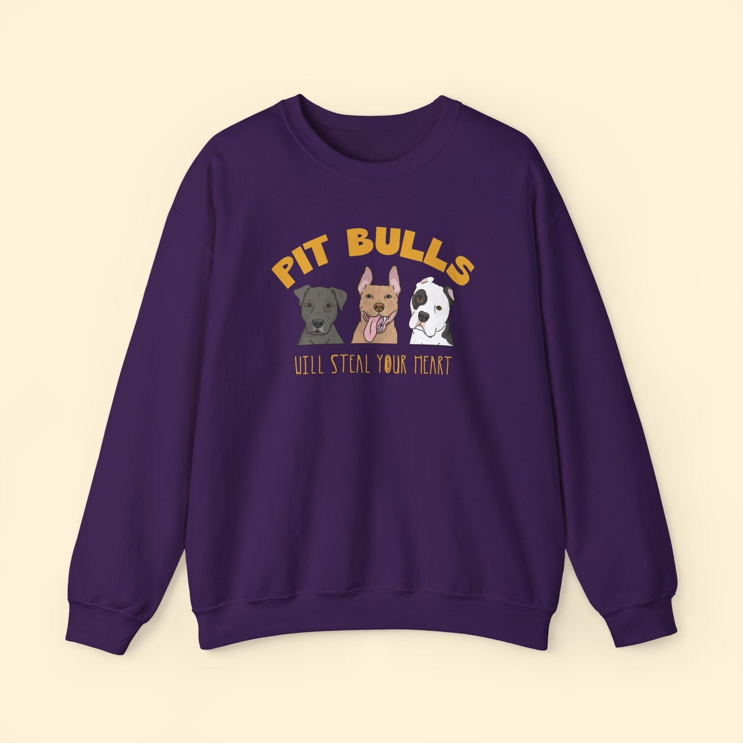 Crewneck Sweatshirt | Pit Bulls Will Steal Your Heart - Detezi Designs - 14660161379688930079