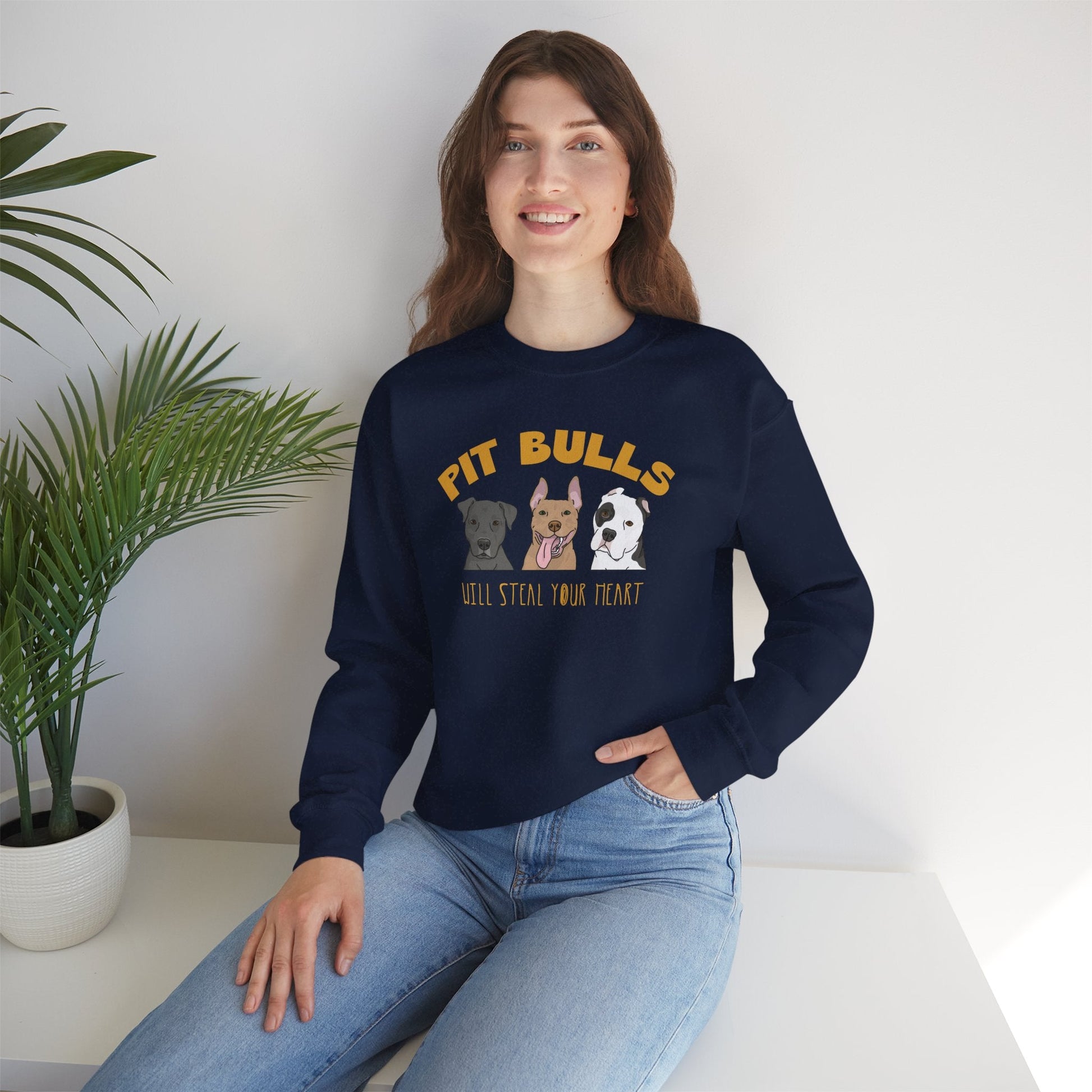 Crewneck Sweatshirt | Pit Bulls Will Steal Your Heart - Detezi Designs - 14660161379688930079