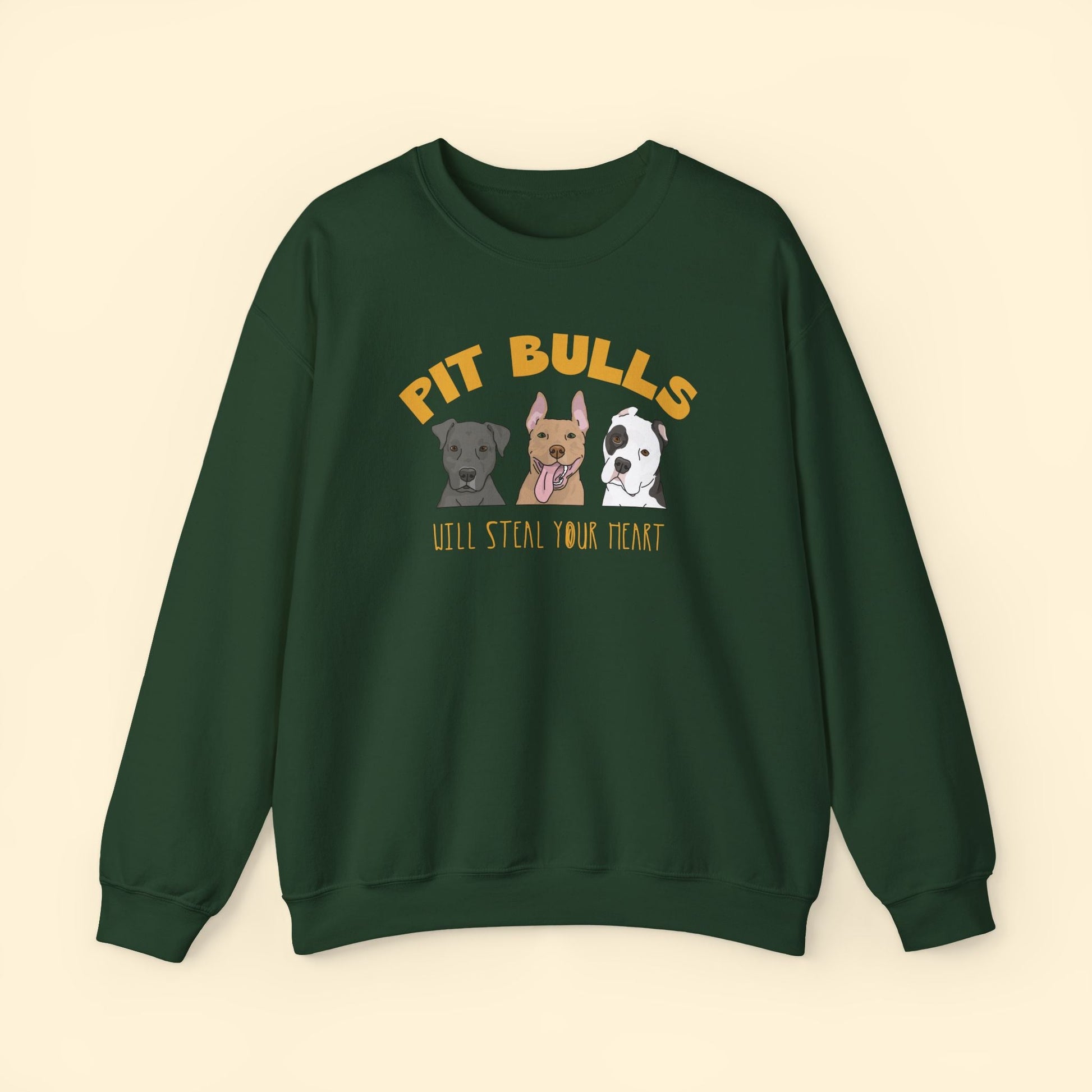 Crewneck Sweatshirt | Pit Bulls Will Steal Your Heart - Detezi Designs - 17167426807948158751