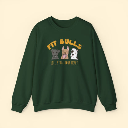 Crewneck Sweatshirt | Pit Bulls Will Steal Your Heart - Detezi Designs - 17167426807948158751
