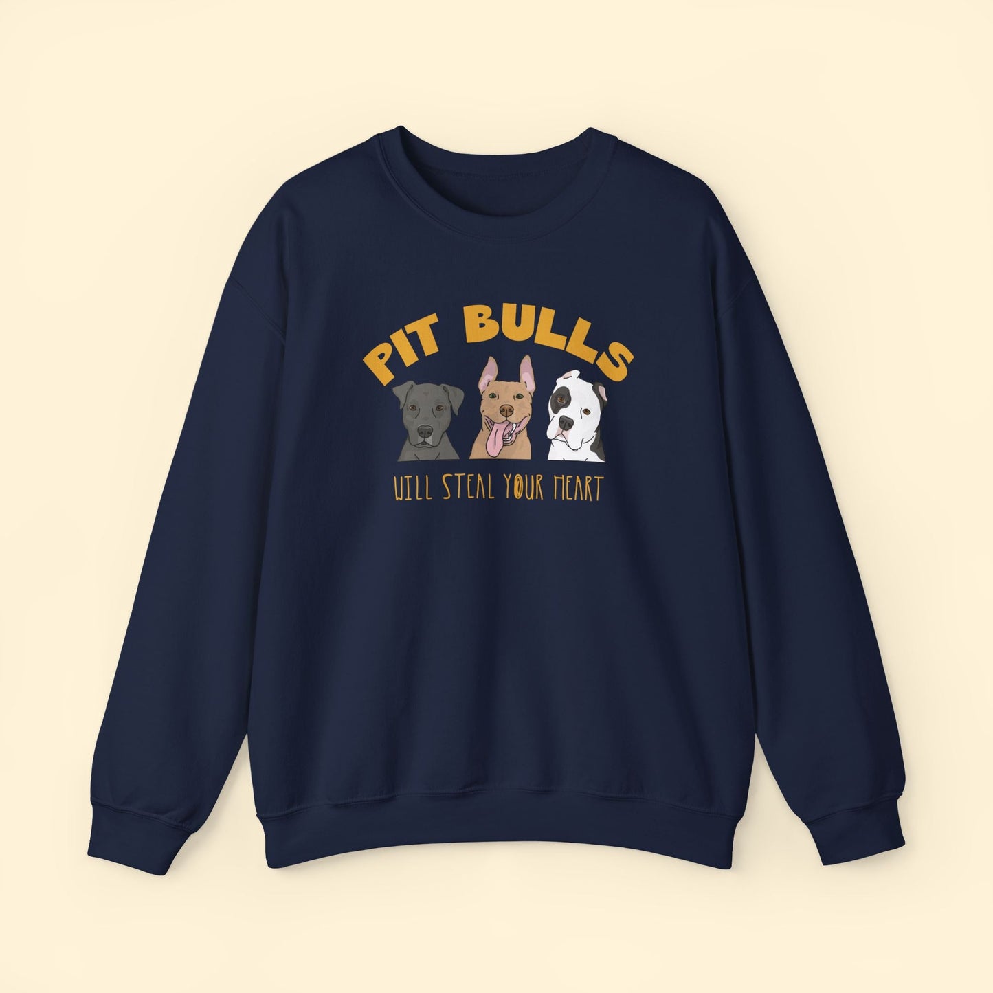 Crewneck Sweatshirt | Pit Bulls Will Steal Your Heart - Detezi Designs - 30578517082755971809