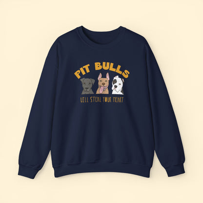 Crewneck Sweatshirt | Pit Bulls Will Steal Your Heart - Detezi Designs - 30578517082755971809