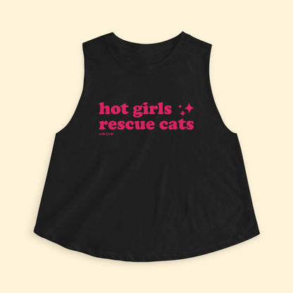 Cropped Muscle Tank | Hot Girls Rescue Cats - Detezi Designs - 28912173987852482287