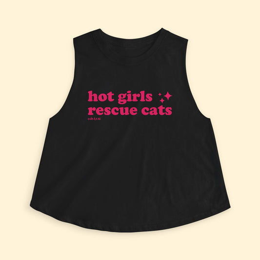 Cropped Muscle Tank | Hot Girls Rescue Cats - Detezi Designs - 28912173987852482287