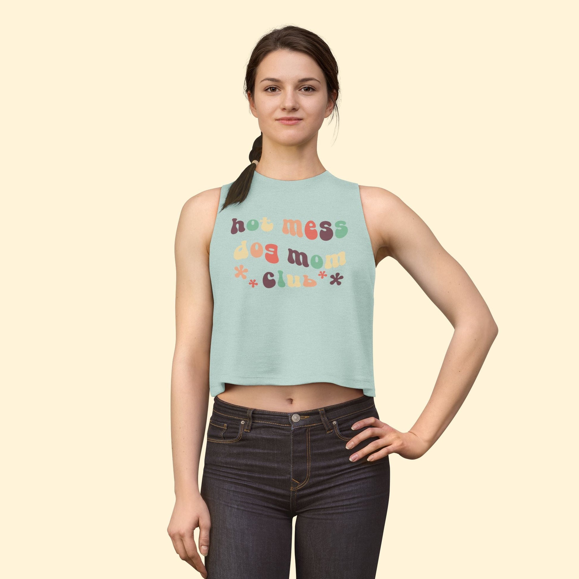 Cropped Muscle Tank | Hot Mess Dog Mom Club - Detezi Designs - 21931853567448830350