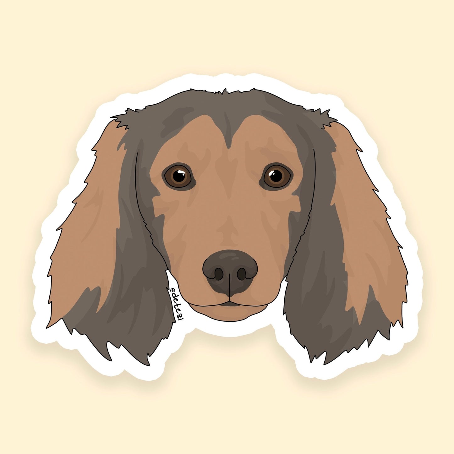 Dachshund | Long Hair | Face | 3" Vinyl Sticker - Detezi Designs - 
