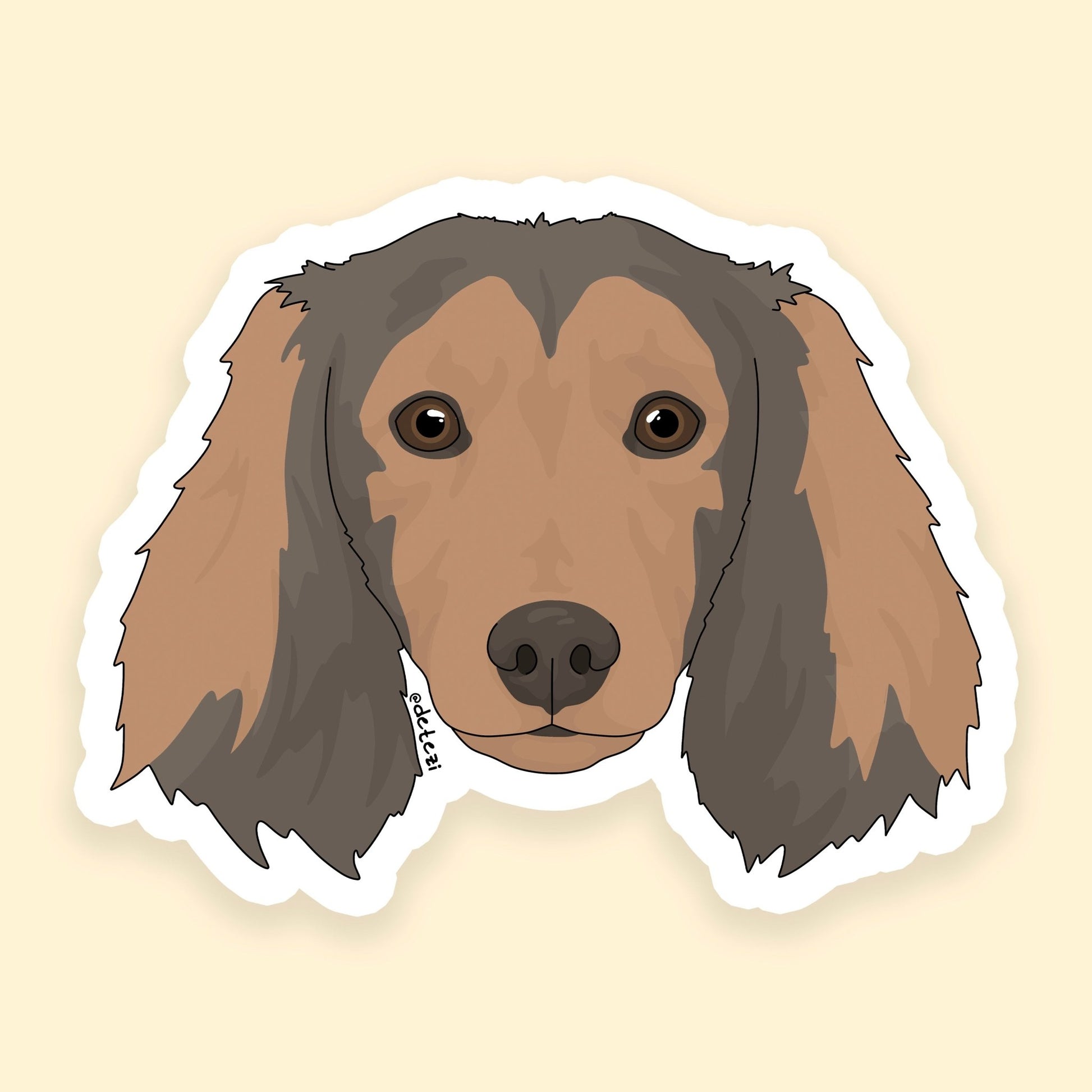 Dachshund | Long Hair | Face | 3" Vinyl Sticker - Detezi Designs - 