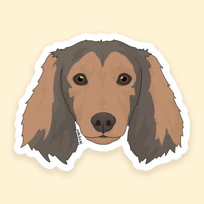 Dachshund | Long Hair | Face | 3" Vinyl Sticker - Detezi Designs - 