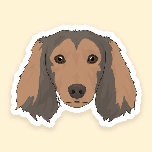Dachshund | Long Hair | Face | 3" Vinyl Sticker - Detezi Designs - 