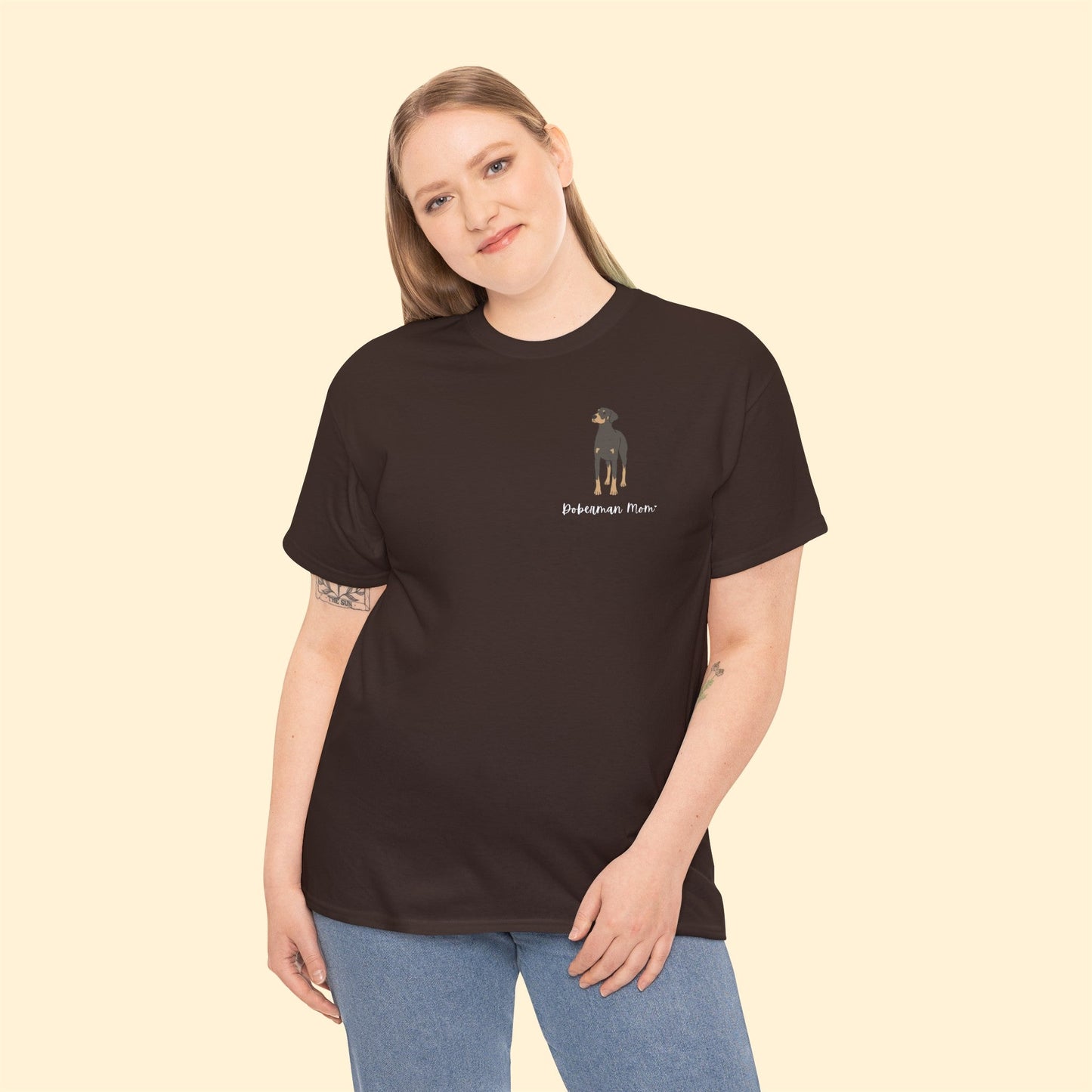 Doberman Mom | Pocket Print | Unisex T-shirt - Detezi Designs-80442153938128762570