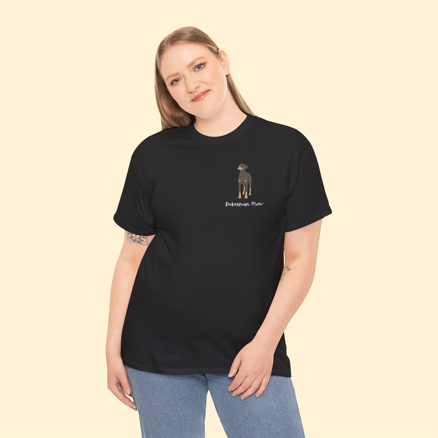 Doberman Mom | Pocket Print | Unisex T-shirt - Detezi Designs-80442153938128762570