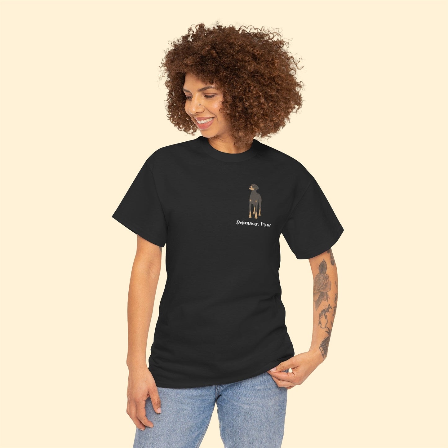 Doberman Mom | Pocket Print | Unisex T-shirt - Detezi Designs-80442153938128762570