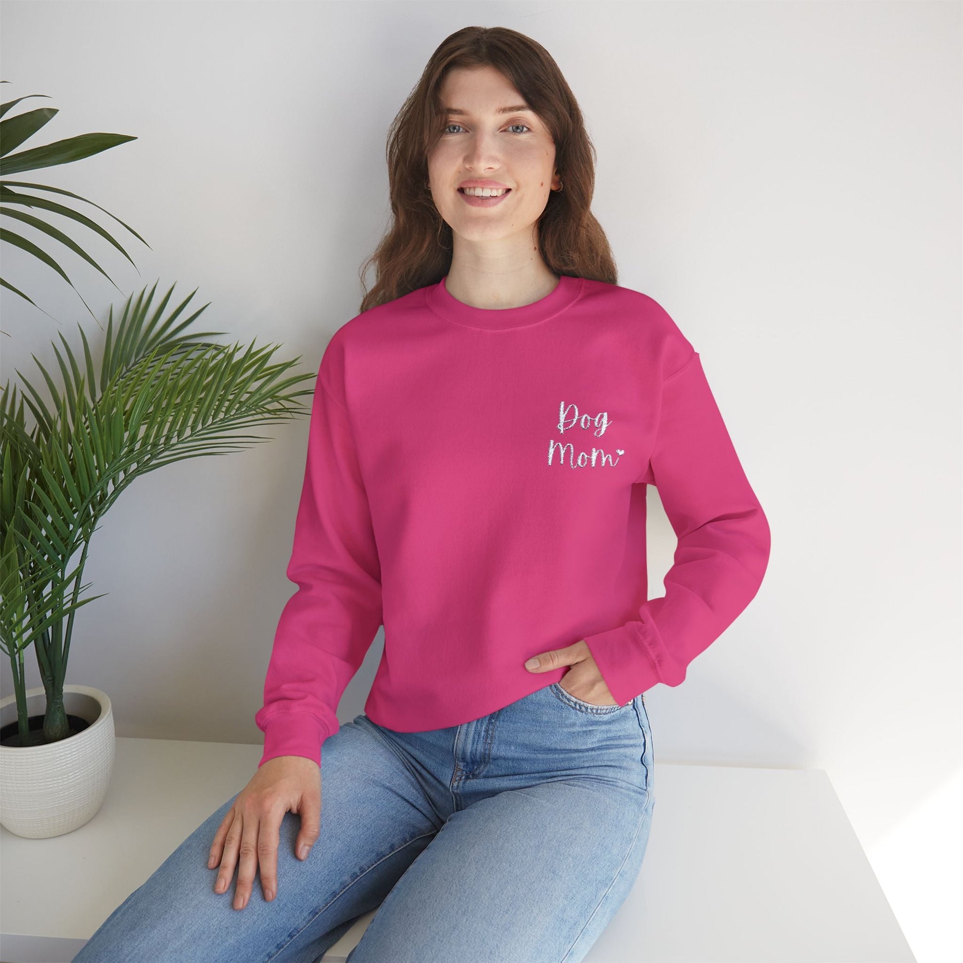 Dog Mom | Embroidered | Unisex Crewneck Sweatshirt - Detezi Designs - 11645904858028178735