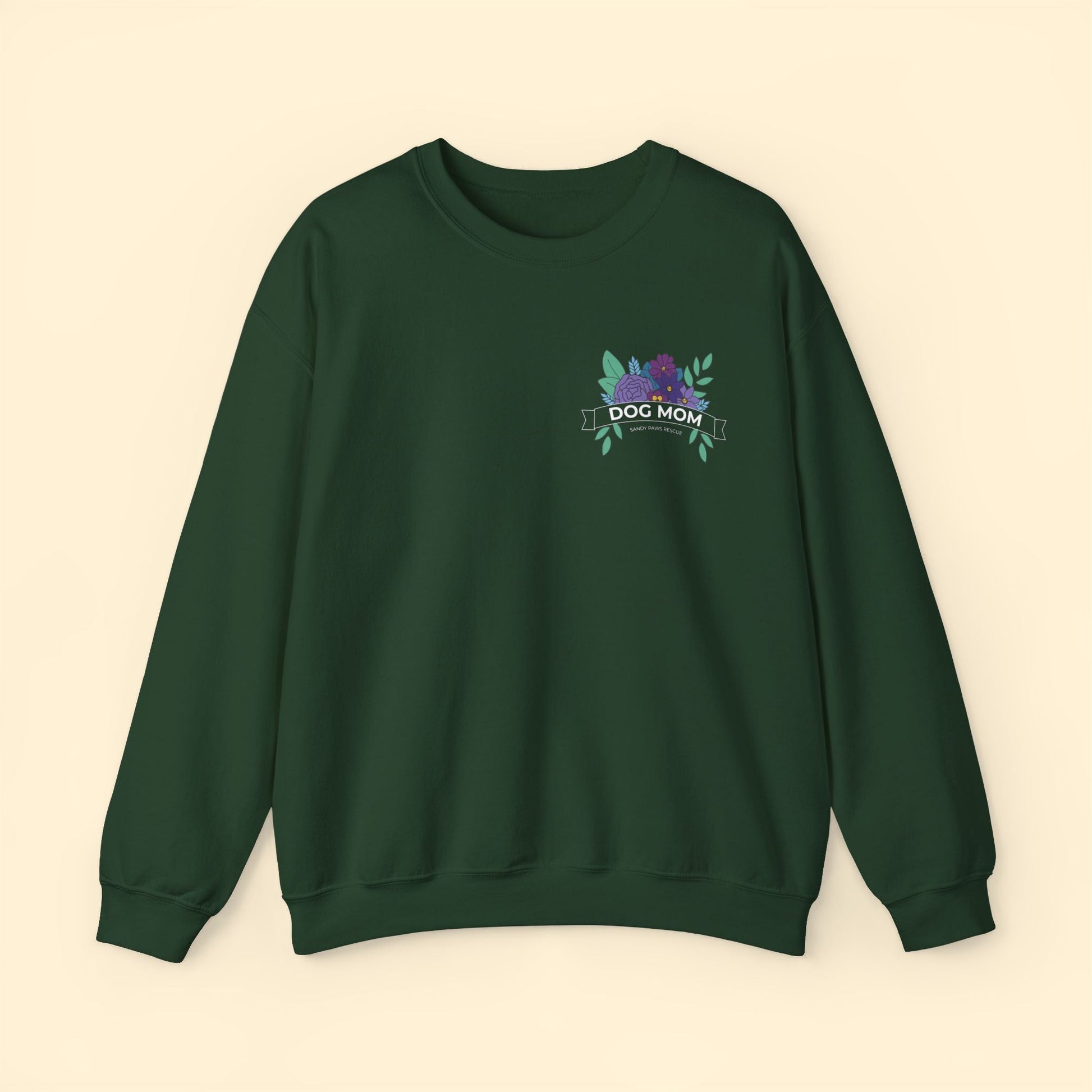 Dog Mom | Pocket Print | FUNDRAISER for Sandy Paws Rescue | Crewneck Sweatshirt - Detezi Designs - 10901622585700943041