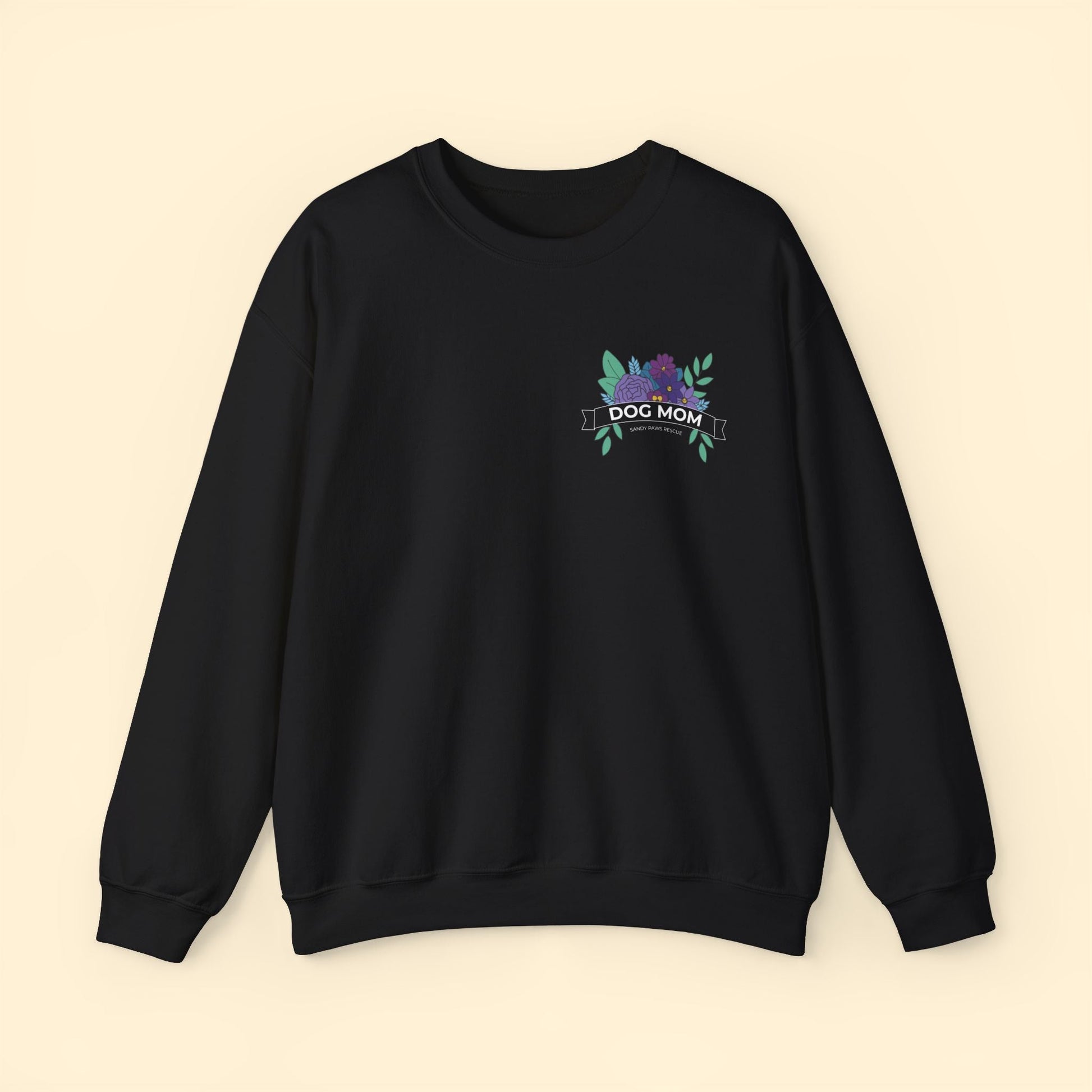 Dog Mom | Pocket Print | FUNDRAISER for Sandy Paws Rescue | Crewneck Sweatshirt - Detezi Designs - 11819582541435038942