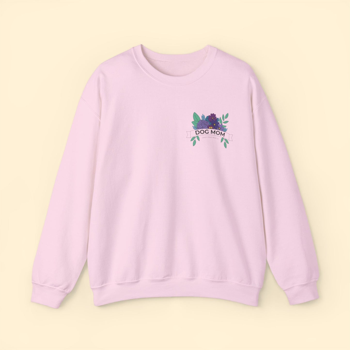 Dog Mom | Pocket Print | FUNDRAISER for Sandy Paws Rescue | Crewneck Sweatshirt - Detezi Designs - 18020312740215066266