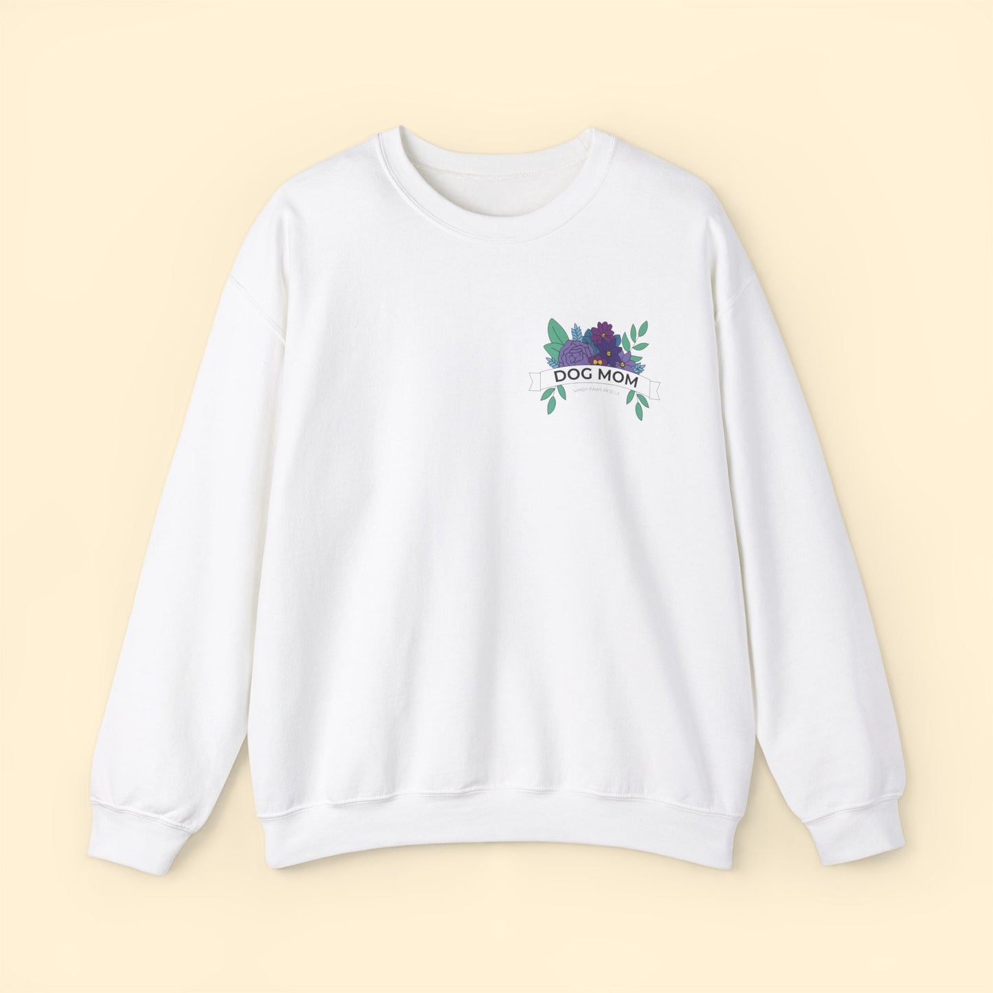 Dog Mom | Pocket Print | FUNDRAISER for Sandy Paws Rescue | Crewneck Sweatshirt - Detezi Designs - 68188153931596677773