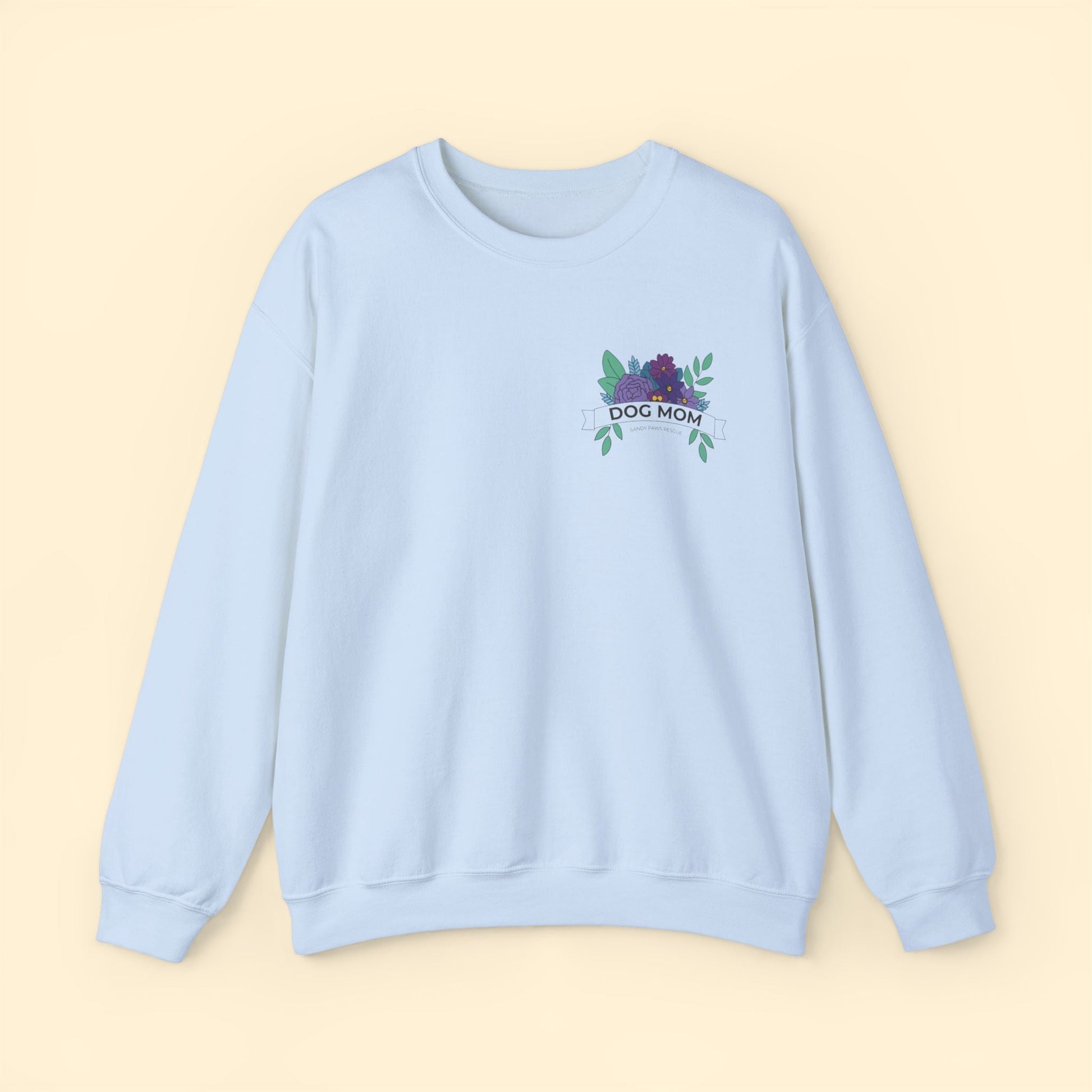 Dog Mom | Pocket Print | FUNDRAISER for Sandy Paws Rescue | Crewneck Sweatshirt - Detezi Designs - 98831328251316423268