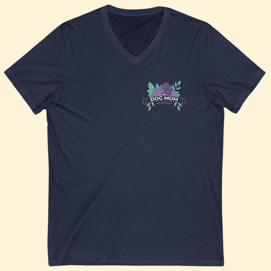 Dog Mom | Pocket Print | FUNDRAISER for Sandy Paws Rescue | Unisex V - Neck Tee - Detezi Designs - 31966646506334807344