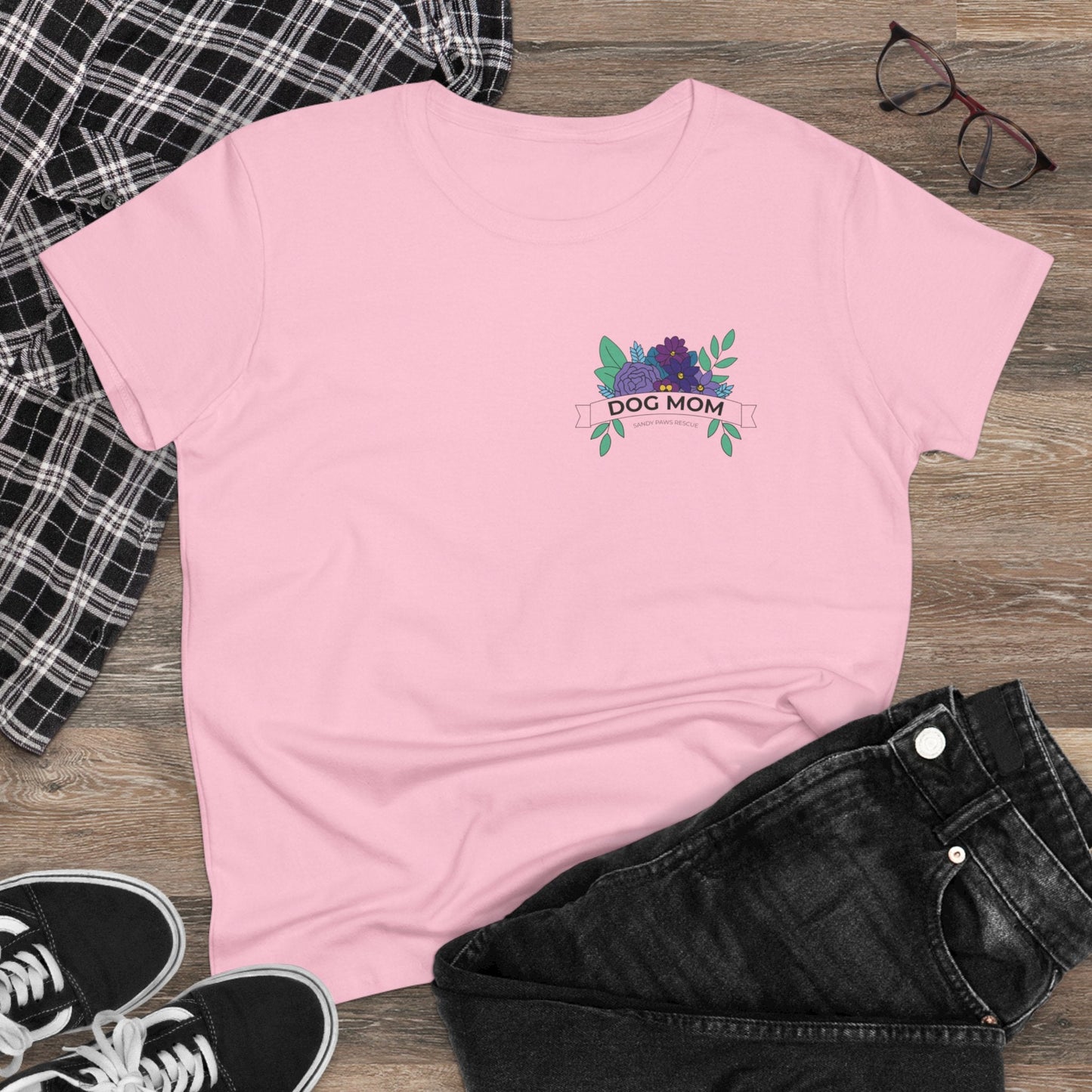 Dog Mom | Pocket Print | FUNDRAISER for Sandy Paws Rescue | Women's Midweight Cotton Tee - Detezi Designs - 31720771826637375097