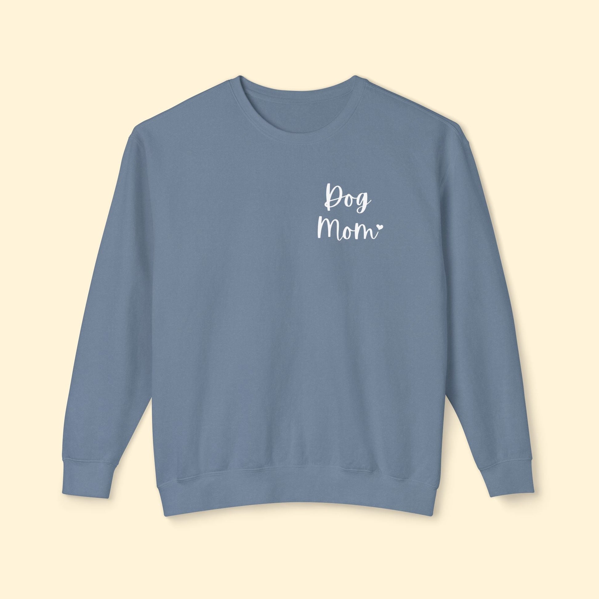 Dog Mom | Pocket Print | Lightweight Comfort Colors Crewneck Sweatshirt - Detezi Designs - 22023763052356548031