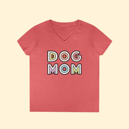 Dog Mom Retro | Ladies' V - Neck T-Shirt - Detezi Designs - 20458300943210478431