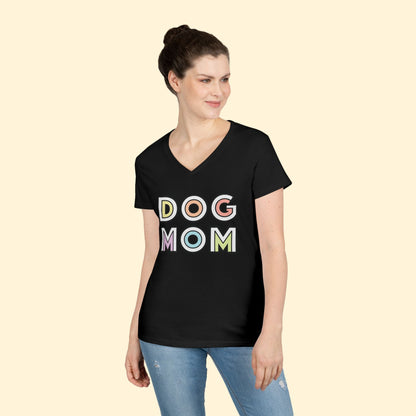 Dog Mom Retro | Ladies' V - Neck T-Shirt - Detezi Designs - 31341601568675491772